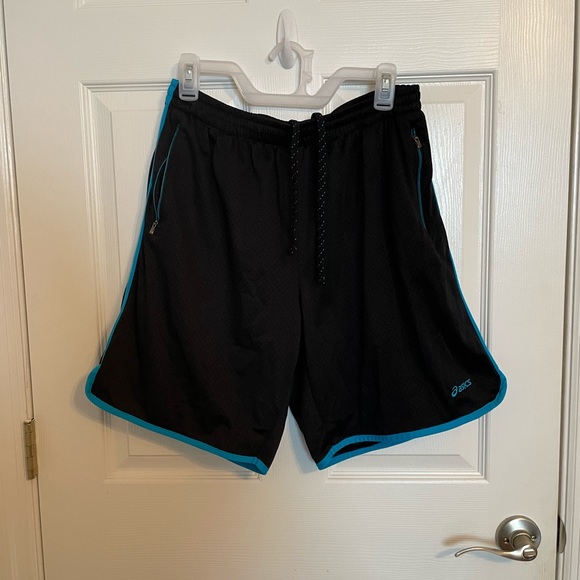 Mens Asics XL Basketball Shorts Black with Blue - Picture 1 of 5